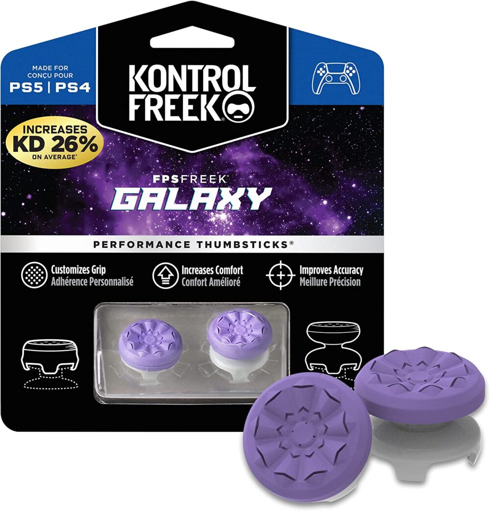 KontrolFreek FPSフリーク Galaxy for PlayStation 4 (PS4) and PlayStation 5 (PS5) | Performance Thumbsticks | 1 High-Rise, 1 Mid-Rise | Purple