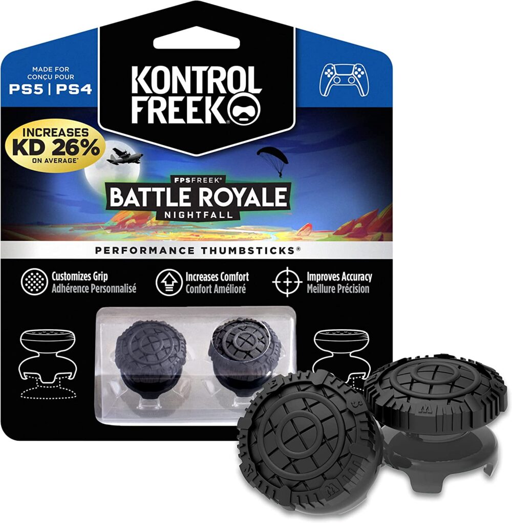 KontrolFreek FPS Freek Battle Royale Nightfall for PlayStation 4 (PS4) and PlayStation 5 (PS5) | Performance Thumbsticks | 2 High-Rise Convex (Domed) | Black