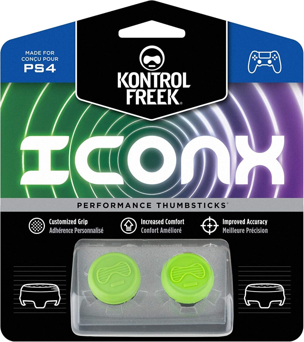 KontrolFreek Icon X Performance Thumbsticks for PlayStation 4 (PS4) and PlayStation 5 (PS5) | 2 Mid-Rise Concave | Green