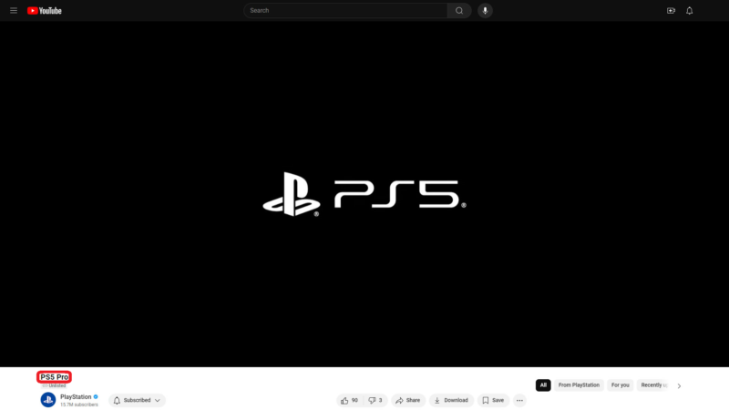 「PS5 Pro」と記載された動画タイトル